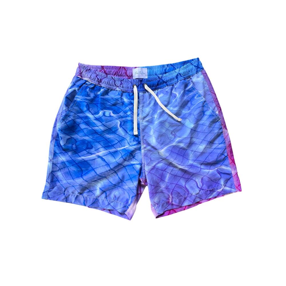 Blue Sky Inn Pool Print‎ Swim Trunks Blue Pink 5" Men's Size M
